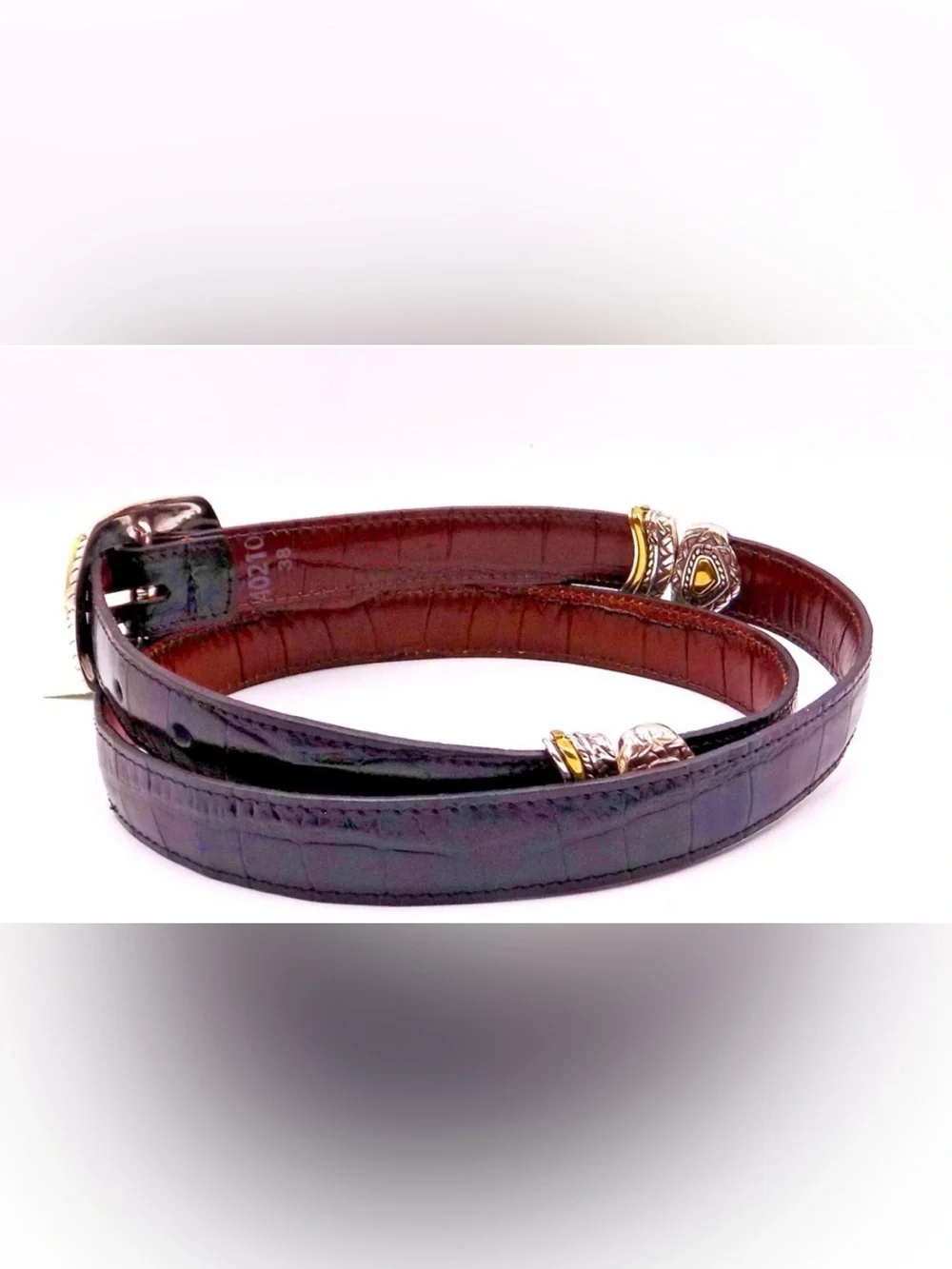 Brighton Reversible brass pewter black brown crocco belt excellent M 32